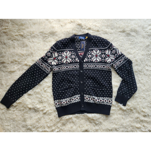 NWT Polo Ralph Lauren Men’s Cotton Cashmere Snowflake Cardigan Size XXL Black - Picture 3 of 12